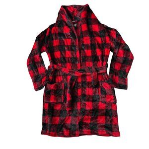 Wonder Nation boys S 6-7 red and black buffalo plaid plush bath robe with tie